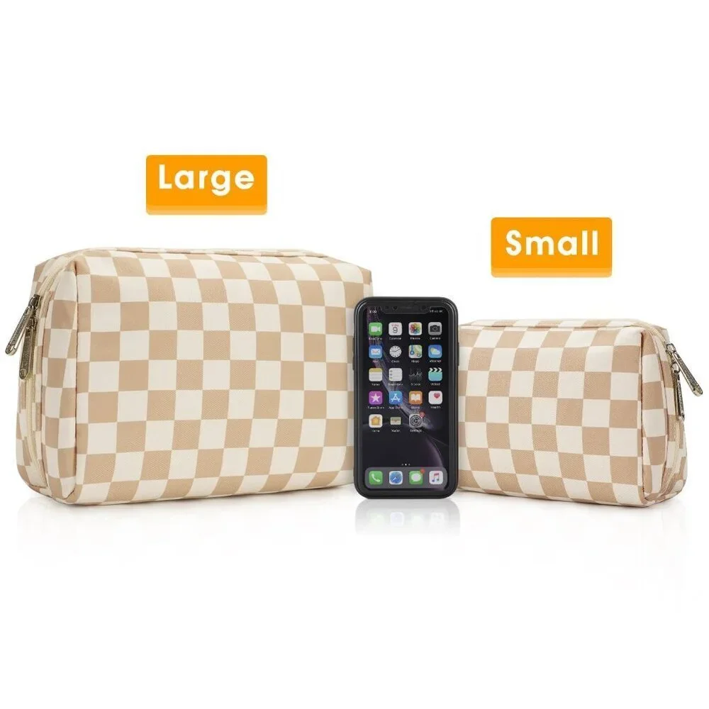 Women Brown Large Makeup Bag Zipper Pouch Travel Cosmetic Organizer